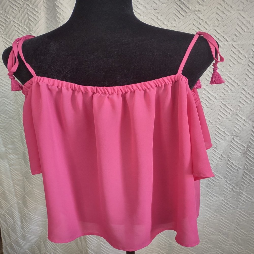 Sweet J.Crew Cold Shoulder Blouse Top with Tassel Tie Size 12 Off Shoulder - Picture 3 of 7